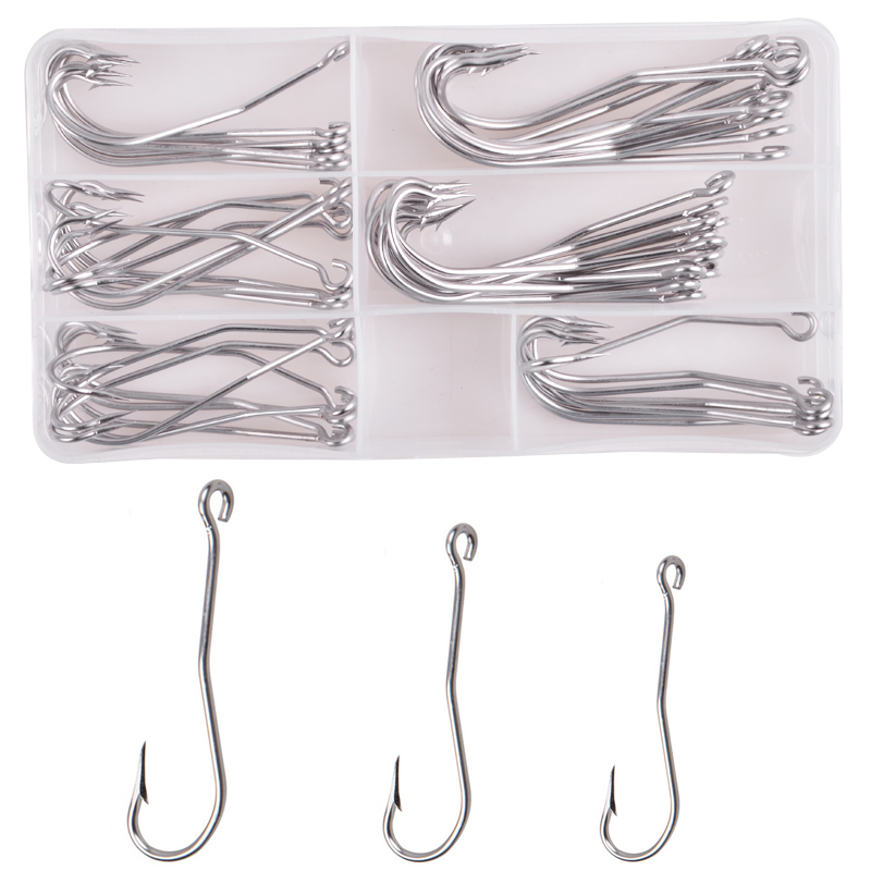 Fishing Hook Offset - 56 Pcs/Box Stainless Steel Panjang Shank